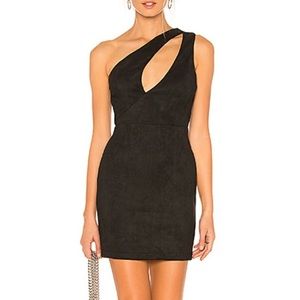Revolve by the way. Black Suede One-Shoulder Mini Dress